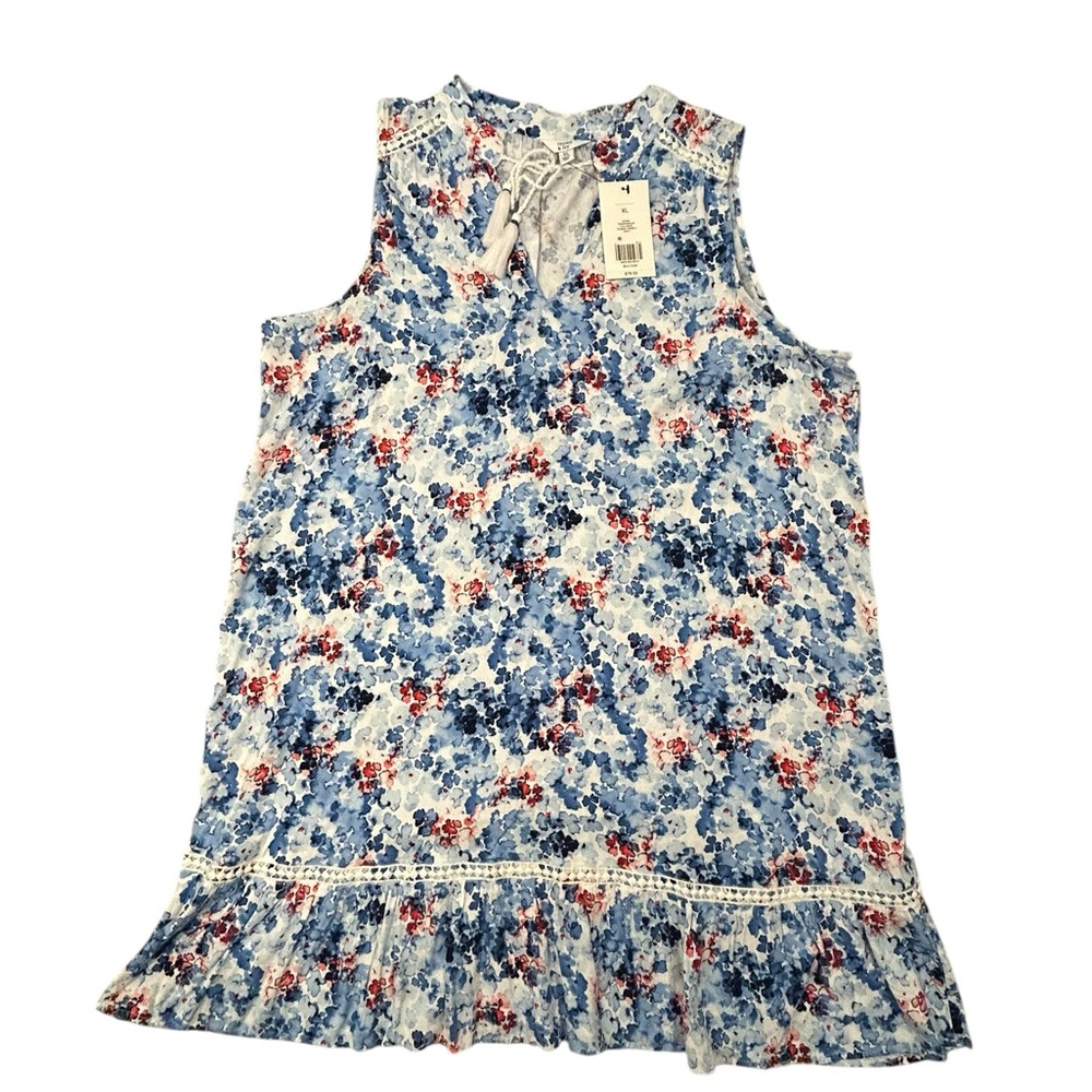 Crown &‎ Ivy Sleeveless Floral Indigo Ruffle Hem Peasant Dress NWT XL Spring